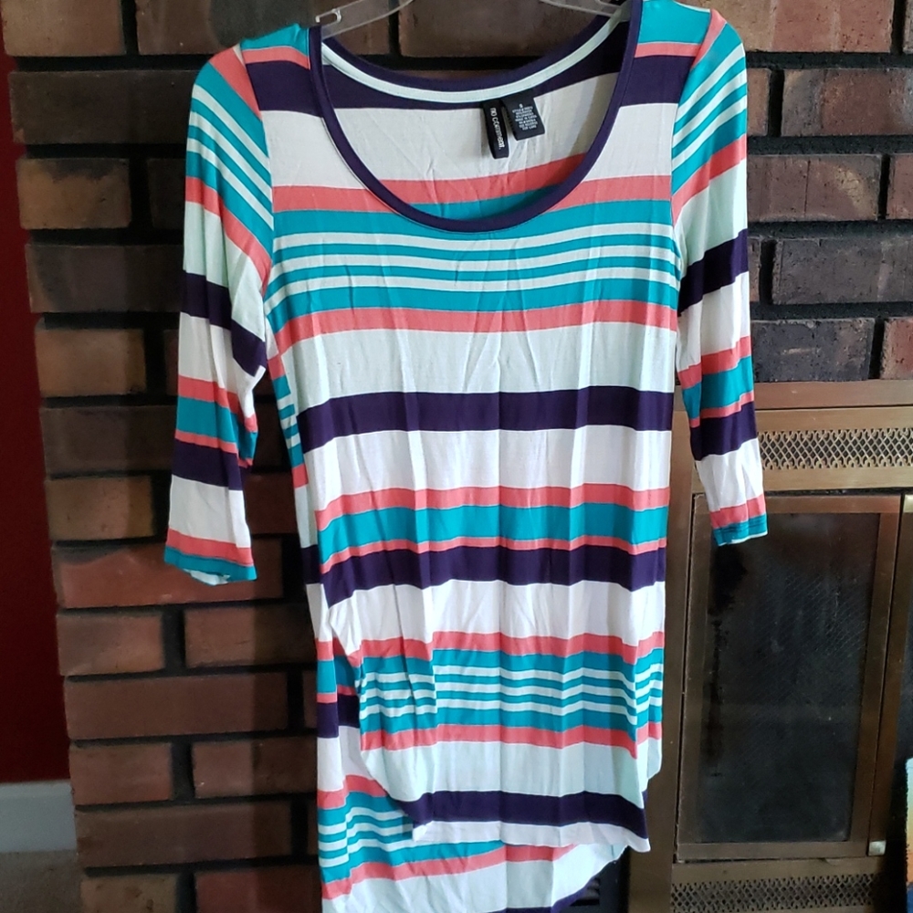 Orange/blue/black striped shirt